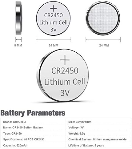 GutAlkaLi CR2450 Litijum 3V Bateriju, Elektronske Novčić Mobilni Dugme za Igračke Kalkulatori Posmatra (40