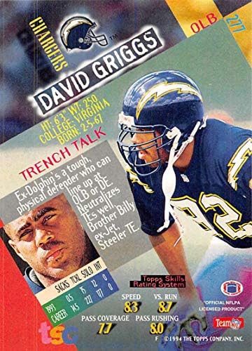 1994 Stadion Klub Super Timovi Super Bowl Nogomet 277 David Grigs Službene NFL Trgovinu Karticu Iz kupio