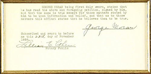GeorgeBube Moran - Potpisao Dokument 11/28/1938 co-potpisao Lillian E. Cohen