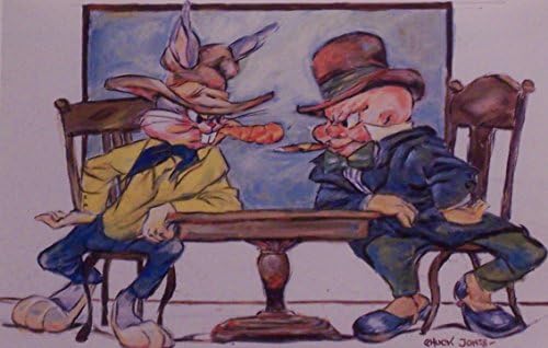 Chuck Jones Zapadne ScenuPogled- Zec mrkva i Elmera Ltd Otisak Matted u 8 x 10 Bugs Bunny, Patak dača, praščić,