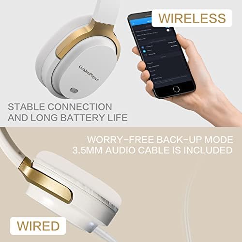 GoldenPlayer Na Uvo Bluetooth Slušalice, 25 Sati Igranje Bežični Slušalice sa Mikrofon, HiFi Stereo Slušalice