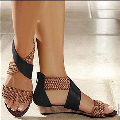 Sunhusing Rim Sandale Žene Boho Pletenje Stil Klin Cipele Zadnji Zatvarač Sandale Opušteno Plaži Sandale