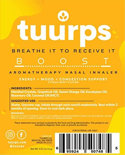 TUURPS Pojačati - Energične Aromaterapija Nosne Inhalator - Unaprijediti Raspoloženje & Energije - Osvježavajuće